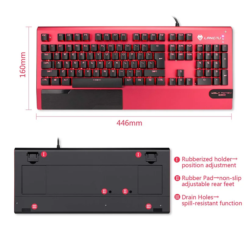 k1000 gaming keyboard with wrist restmechanical metal usb wired computer keyboard led backlit keyboard and large mouse pad free global shipping