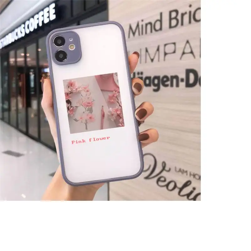 

Flower Summer Pink Phone Case For iPhone 12 11 Mini Pro XR XS Max 7 8 Plus X Matte transparent Gray Back Cover