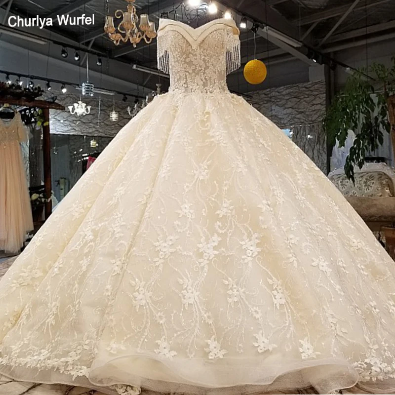 LS21550 свадебное платье кружевные цветыс плеча роскошные свадебные платья v шеи