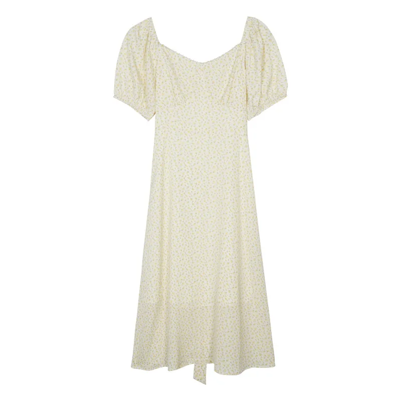 

Sweet floral Bandage dress evening party women's 2021 summer Korean sexy close waist French square neck mid length skirt l25342