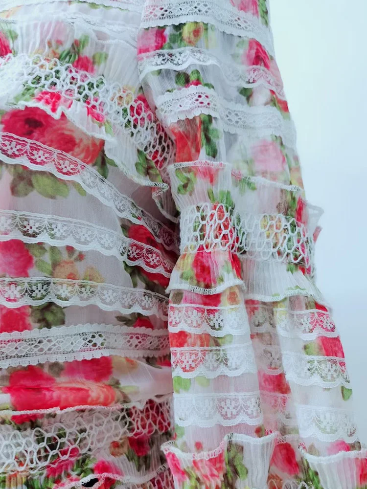 

Heavy craftsmanship stitching lace multi-level hedging shirt two-piece suit women's spring new style + A-line tutu skirt suit