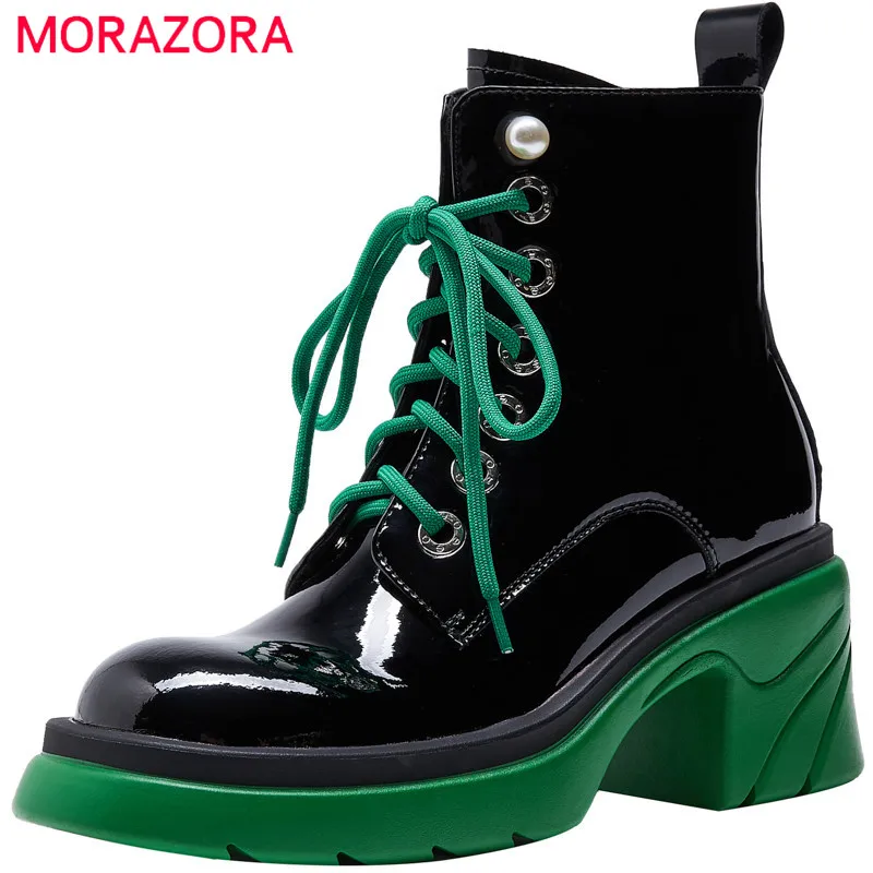 

MORAZORA Ankle Boots Female Genuine Leather Shoes 2022 Newest High Heels Platform Shoes Casual Fashion Women Boots Pink