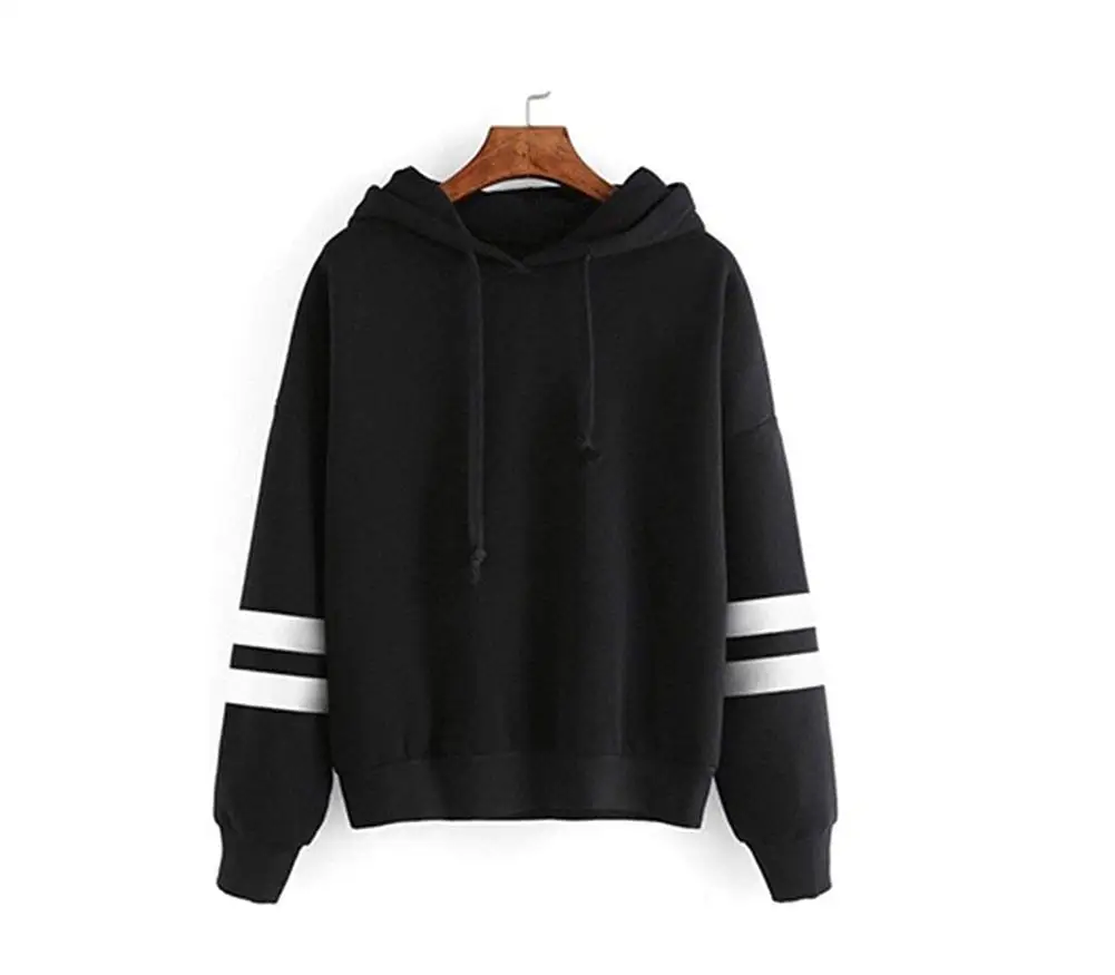 Womens Autumn Sweatshirts White stripe drawstring Long Sleeve Hoodie Sweatshirt Jumper Hooded Pullover Tops Blouse