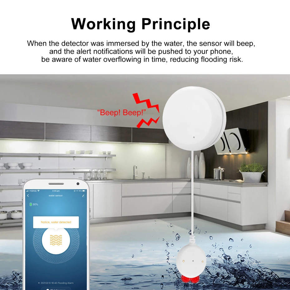 Beelite WiFi Water Leakage Sensor Smart Home Security Flooding Leak Detector Tuya Alarm | Безопасность и защита
