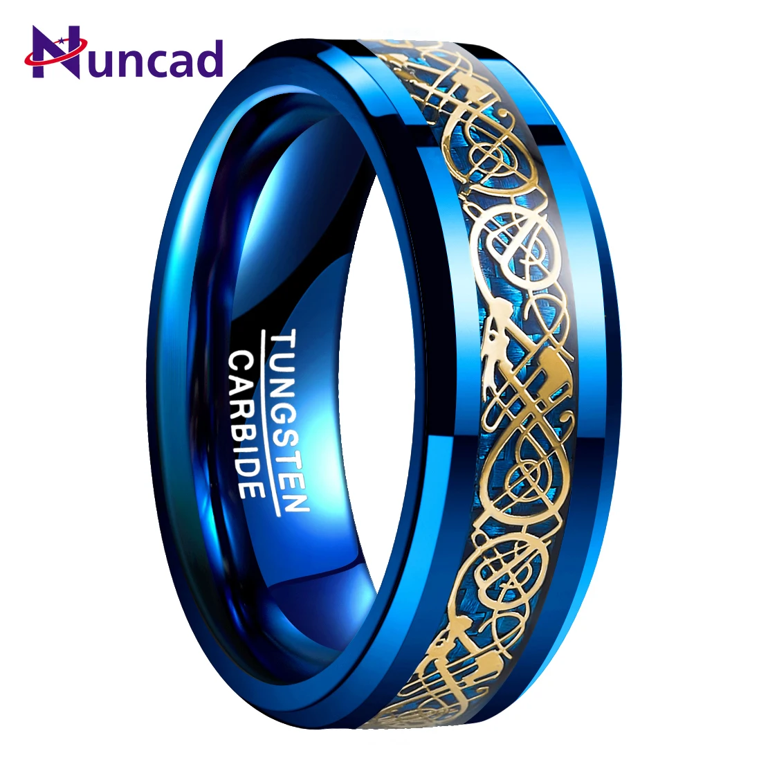 

NUNCAD 8mm Men's Ring Celtic Dragon Tungsten Carbide Ring Wedding Band Blue/Black Carbon Fiber Engagement Ring Size 5-14