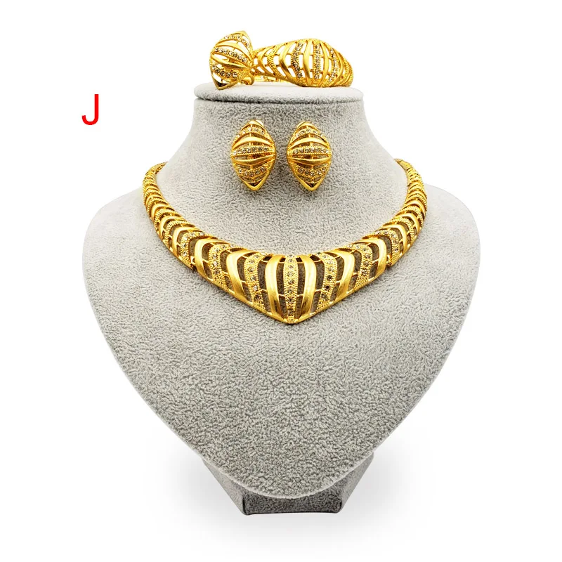 JHplated, женские Роскошные Ювелирные наборы из Дубаи, золотой цвет, Индия, Нигерия, африканские ювелирные аксессуары, свадебные ювелирные изделия, подарок - Окраска металла: J