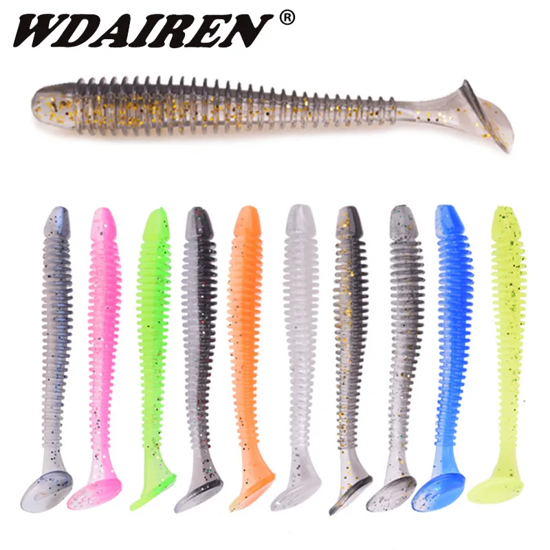 

WDAIREN Worm Fishing Lures 5cm 7cm 9cm Double Color Silicone T Tail Soft Bait Artificial Baits Bass Jig Wobblers Swimbait Tackle