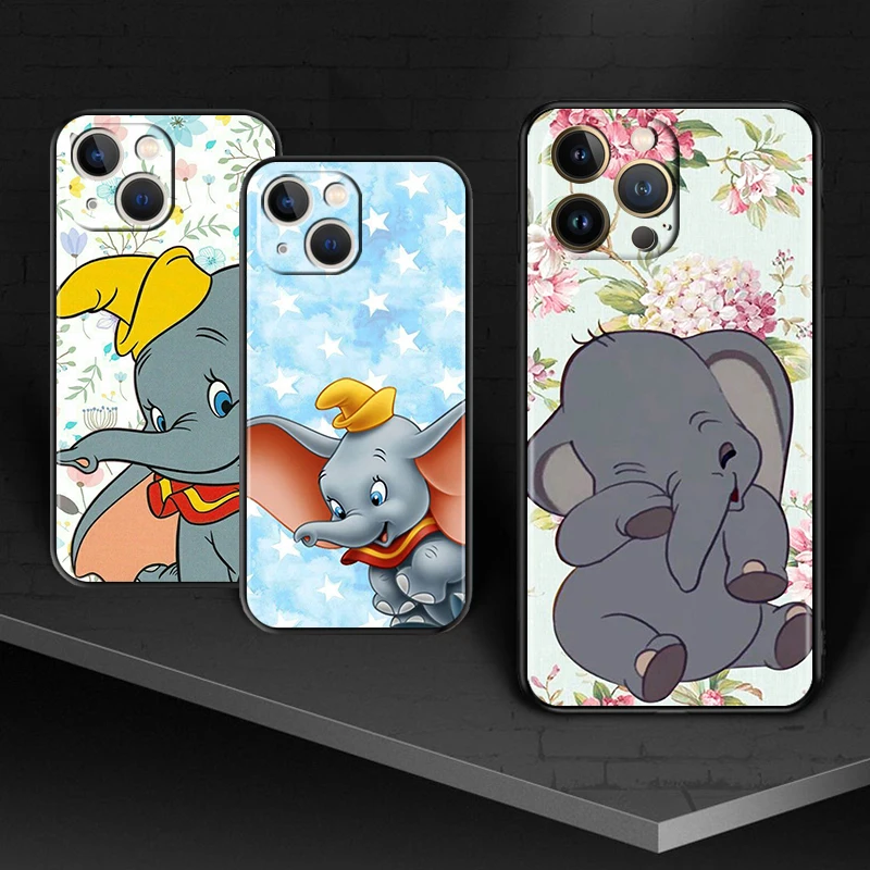 

Phone Case For Apple iPhone 13 12 11 SE XS XR X 7 8 6 mini Plus Pro MAX 2020 Dumbo cute Disney Black Silicone Cover