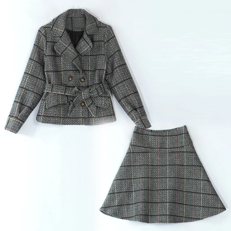 Осенне зимняя женская куртка юбка костюмы комплект из 2 предметов одежда для