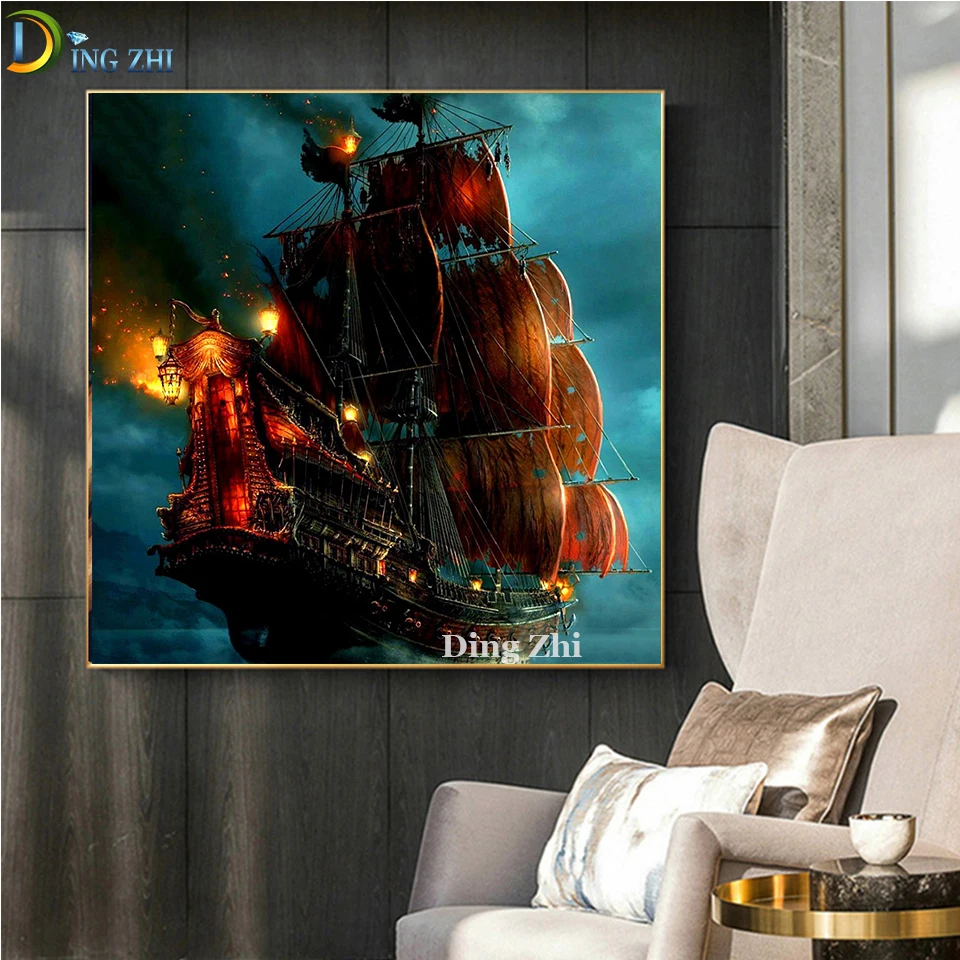 Алмазная 5D картина пиратский корабль полноформатная круглая квадратная вышивка