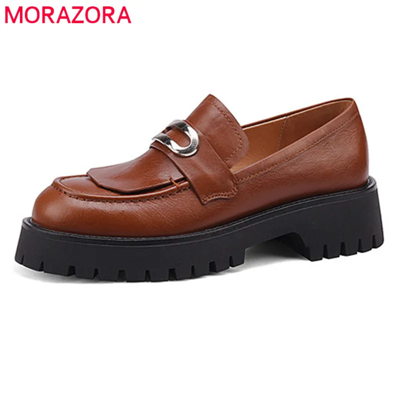 

MORAZORA 2022 Hot Sale Platform Flat Shoes Women Genuine Leather Shoes Round Toe Spring Autumn Fashion Casual Shoes Ladies