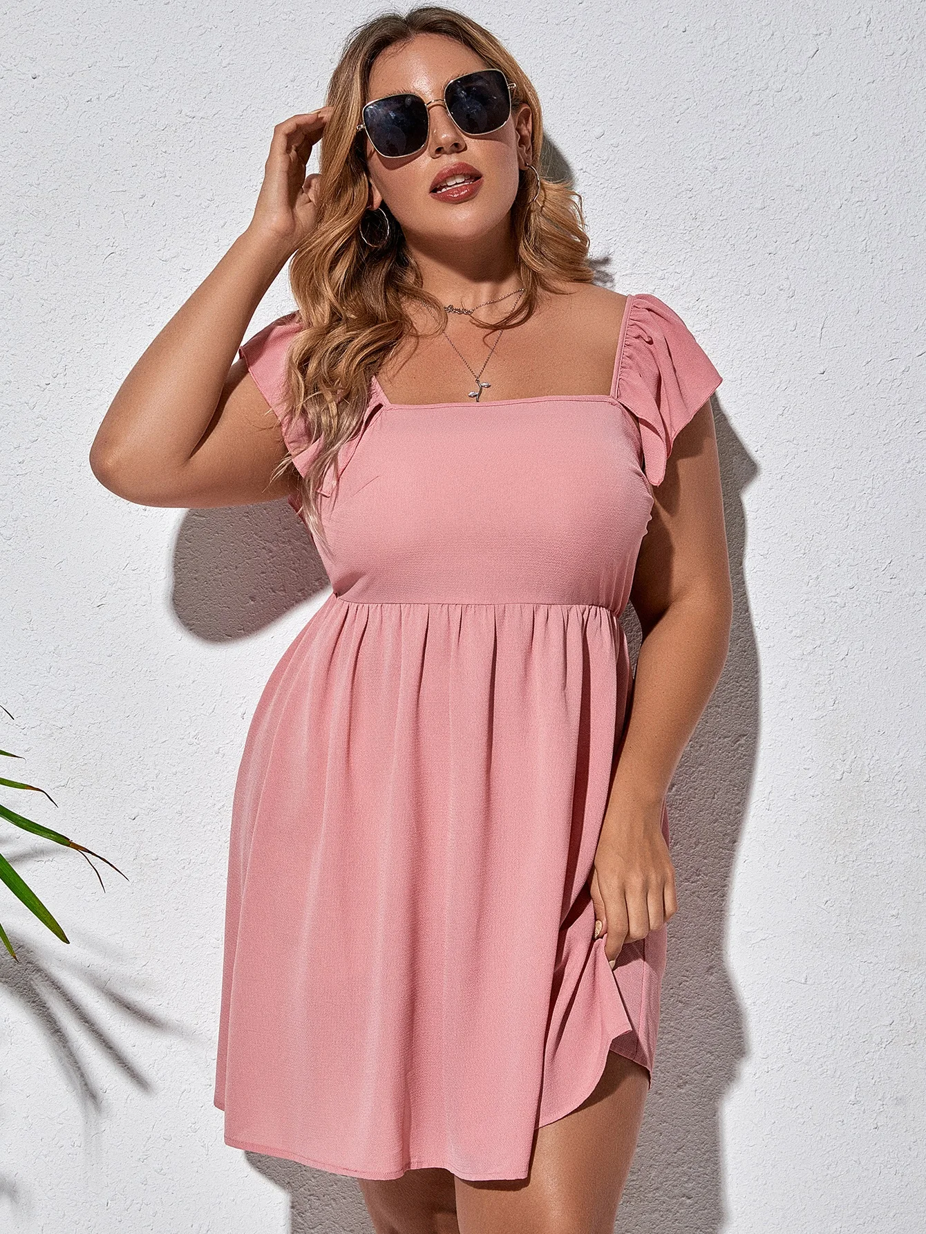 

The new summer dress of 2021 big size one word neck short sleeve temperament dress elastic waist sleeveless