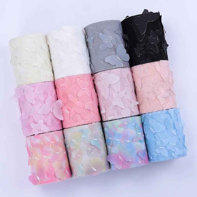 

60/80/100mm 10Yards/Roll Gradient Butterfly Colorful Tulle Ribbon DIY Bowknot Tutu Skirt Decorations 3D Butterfly Organza Ribbon