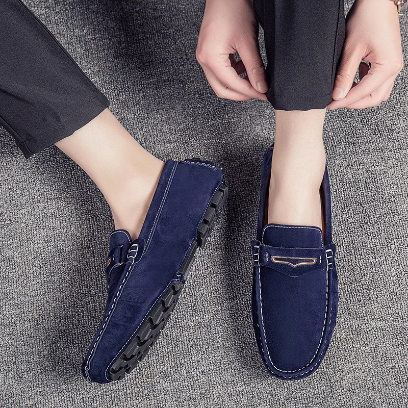 Лоферы мужские летние зеленые кожаные замшевые лоферы Мокасины слипоны Мужская