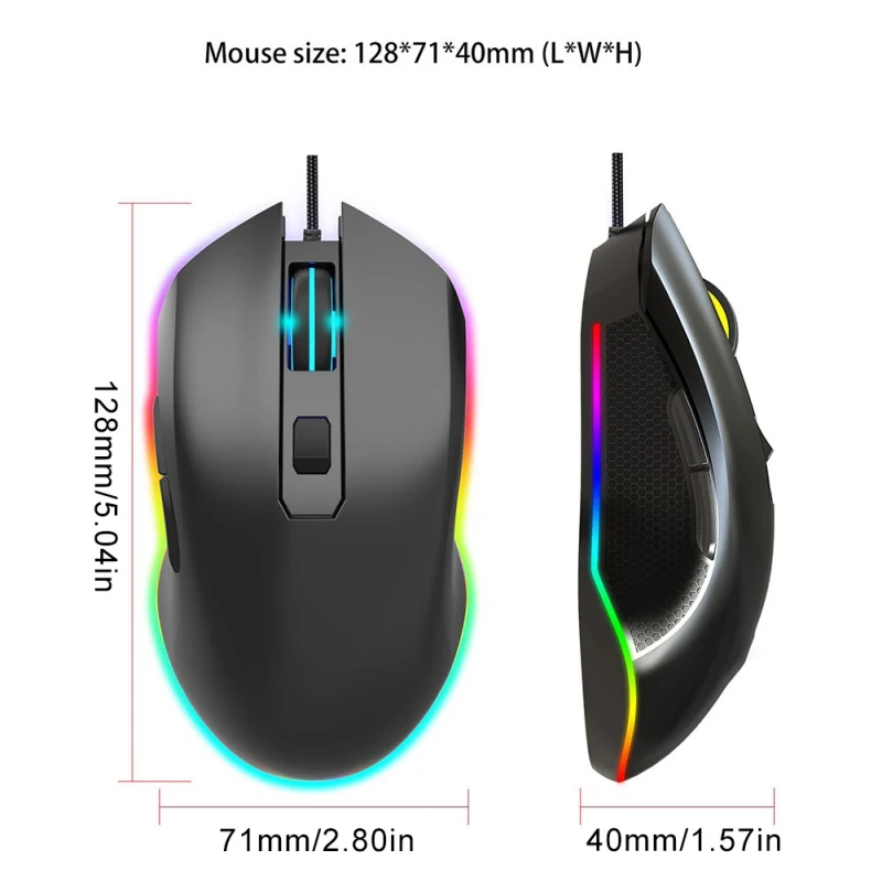

Game Mouse Wired Rainbow Glow Electricity Mouse For Laptop Black Wireless Mouse