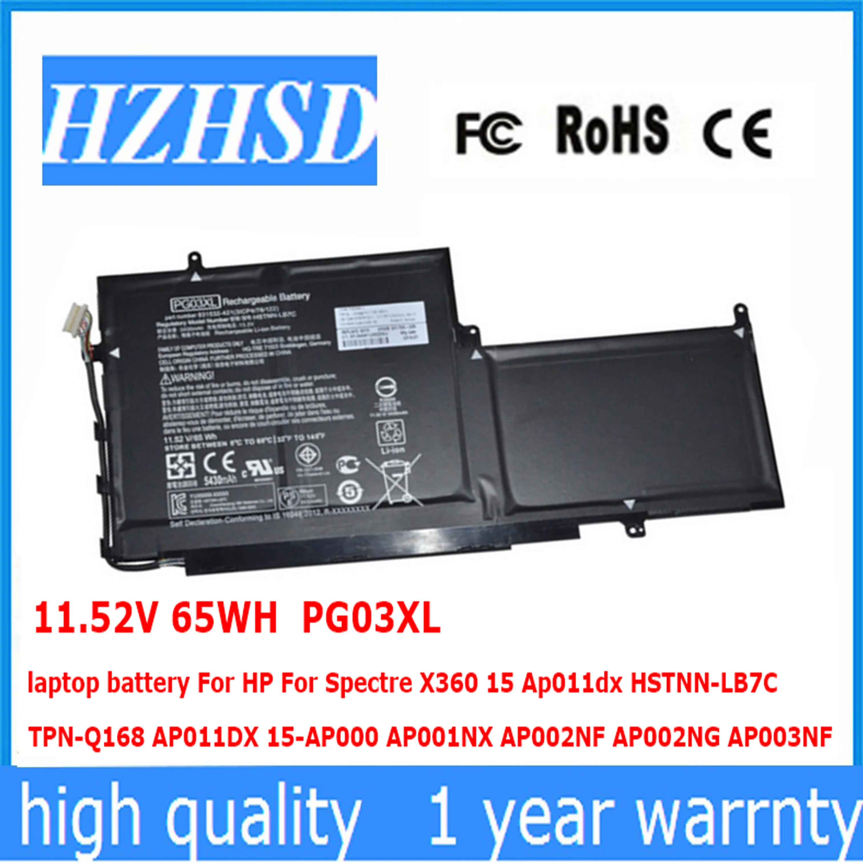 

11.52V 65WH PG03XL laptop battery For HP For Spectre X360 15 Ap011dx HSTNN-LB7C TPN-Q168 AP011DX 15-AP000 AP001NX AP002NF