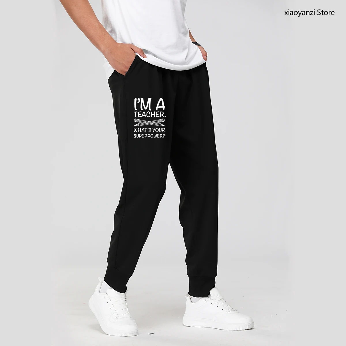 

I'M TEACHER WHAT'S YOUR SUPERPOWER Letter Print Funny Men Women Sweatpants Casual Fitness Long Pants Running Trousers OU-77-40