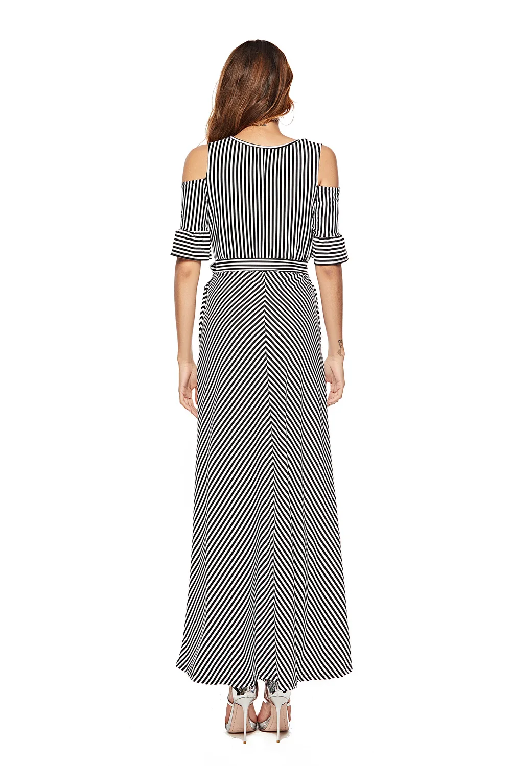 

Summer stripe printed Dress for women Vintage lace up waist bohemian Dress fashion office ladies robe eid ramadan abaya VKD1867