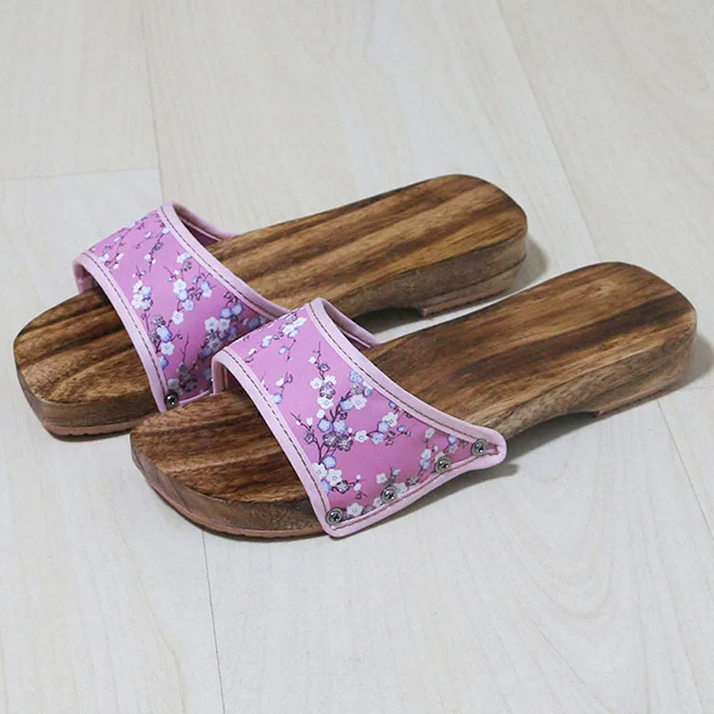 Pink Г., летние Geta сабо, женские деревянные Вьетнамки, новые стильные шлепанцы модные Geta сабо с заклепками, женские сандалии Zapatos De Mujer - Цвет: Pink