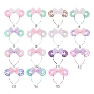 Обруч для волос для девочек; Повязка на голову с ушками пончика и мышкой; Вечерние аксессуары; Повязка на голову