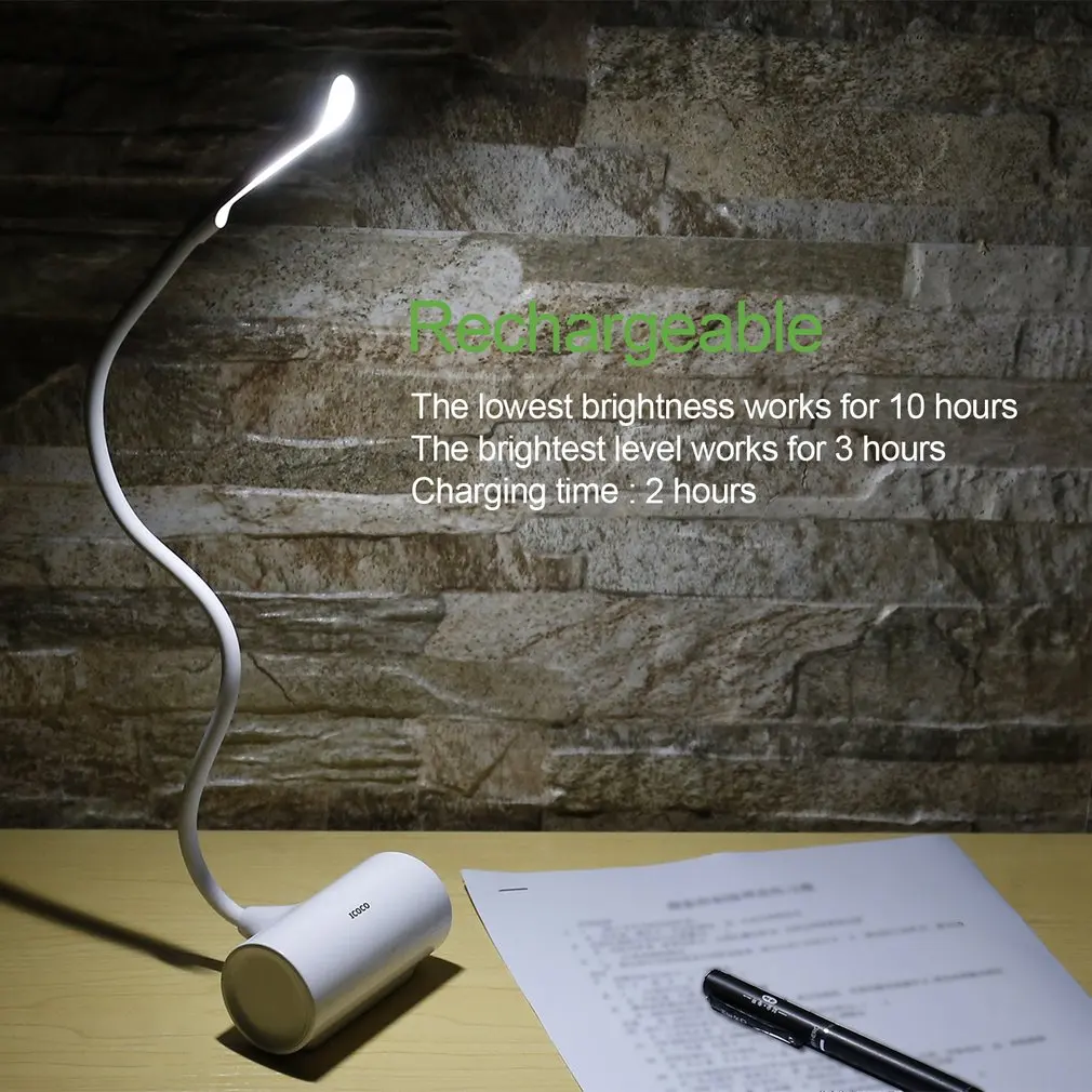 ICOCO LED Rechargeable Lamps Gooseneck Cordless Portable Desk Lamp Adjustable Touch Sensitive Dimmable Small Compact Size | Лампы и