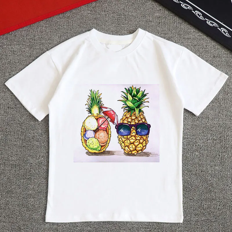 

Leisure Girls Tshirt Leisure Cartoon Pineapple Ice Cream Print Aesthetics Boys T Shirts Fashion Kids T Shirt Funny Kawaii Cute