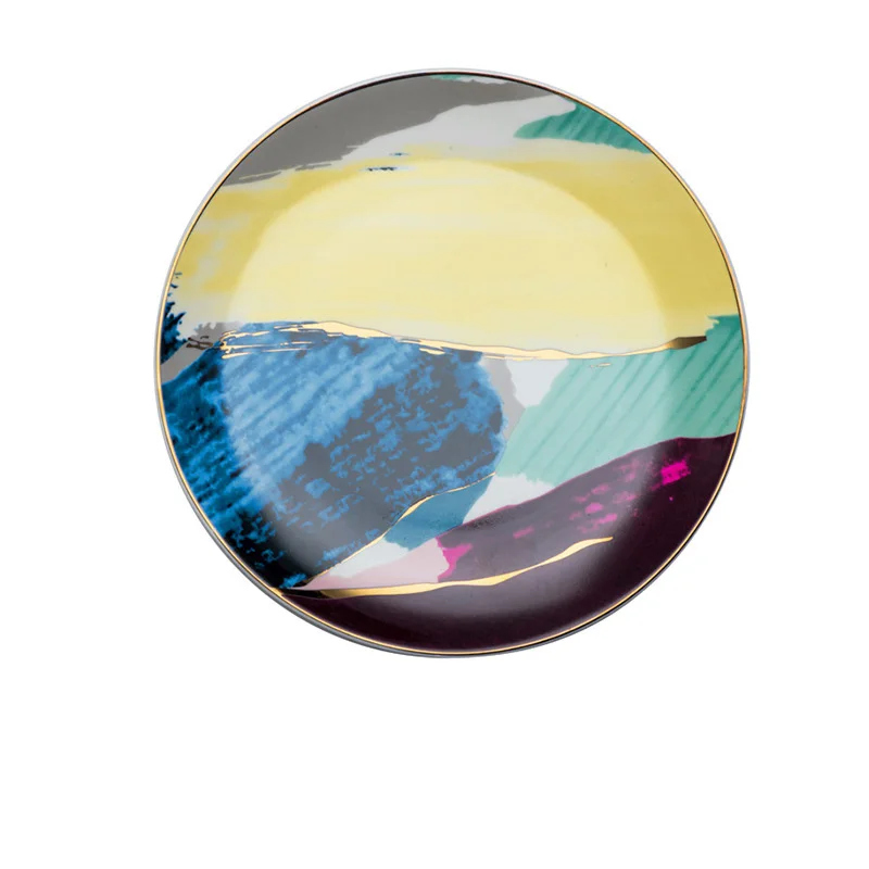 

Watercolor Art Plate Tableware Dinnerware Nordic Ceramic Creative Plate Steak Western Plate Personalized Ins Style Bone China