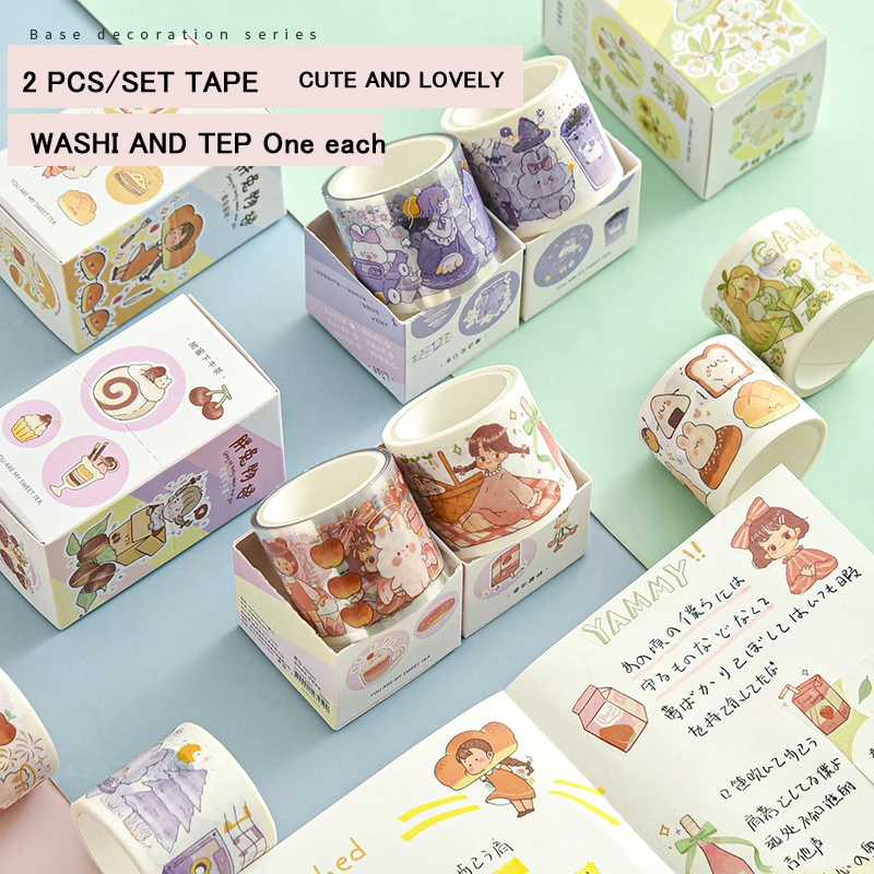 

2 pcs washi tape set pegatinas scrapbooking cinta adhesiva girl decorativa washitapes washi lot cute masking tape washitape