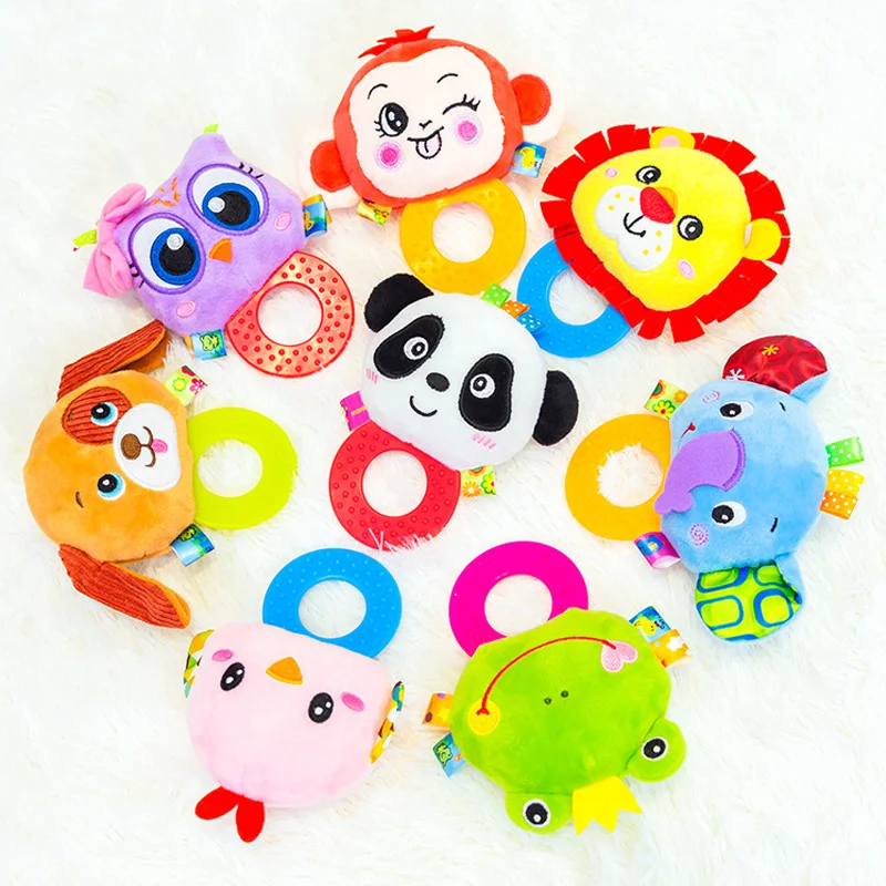 Baby Infant Plush Rattle Stuffed Toy Hand Grasp Teethers Cute Animal Handbell Ring Newborns Early Development Boys Girls Gift