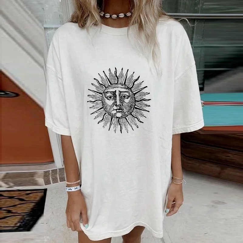 

Hip Hop Star Printing Vintage Khaki Graphic T Shirts Women Short Sleeve Harajuku Casual Boyfriend Summer Plus Size French Style