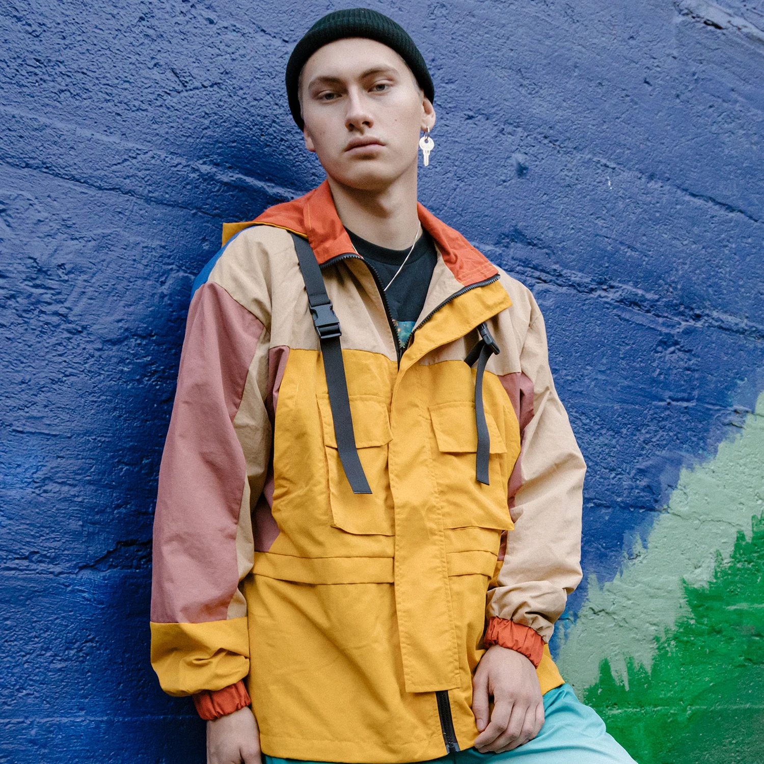 Куртка-карго Мужская в стиле Харадзюку лоскутный пиджак-пальто с лентами и