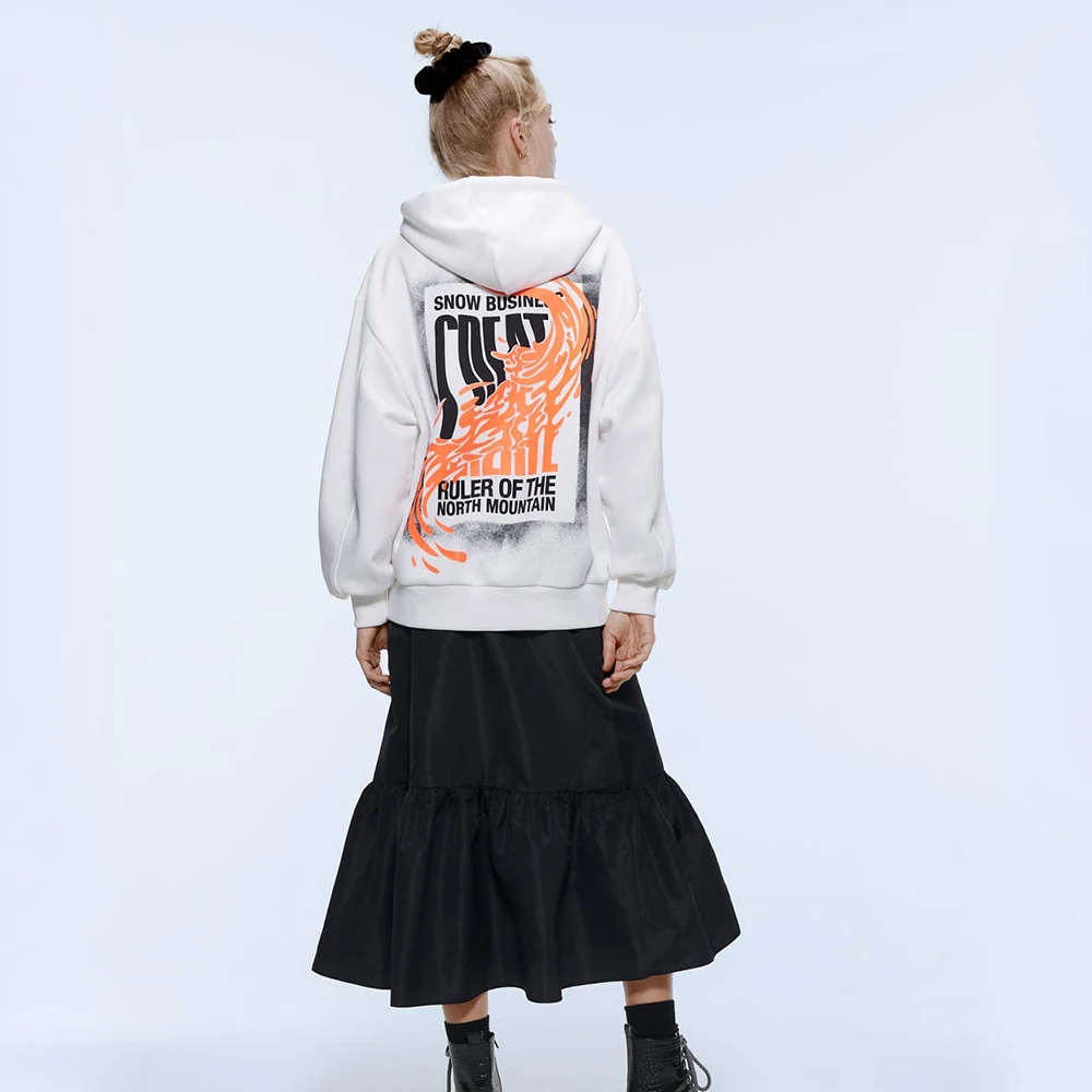 2019 Autumn and Winter Women's Pullover ZA Ice Romance Aisha Princess Print Adjustable Hooded Long-sleeved Sweatshirt Top | Женская