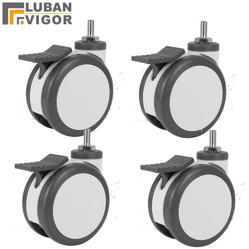 Бело-серый 3 дюйма Медицинские Ролики/колеса с тормозом M12x25 винт бесшумный