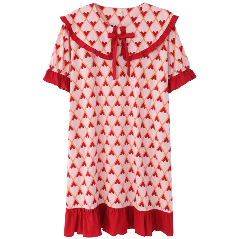 

Cute Cartoon Nightwear Women Cotton Sweet Princess Sleepwear Lapel Nightdress Loose Soft Nightgowns Summer Female Homewear