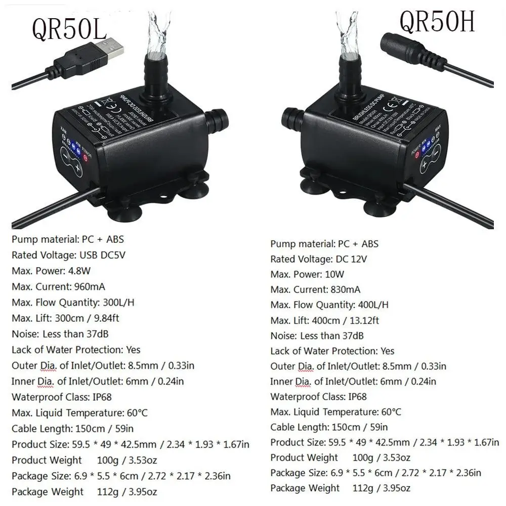 

Mini Water Pump DC 12V USB 5V Mini Flow Rate Waterproof Brushless Pump Mini Submersible Pump 4-Speed Regulating Water Pump