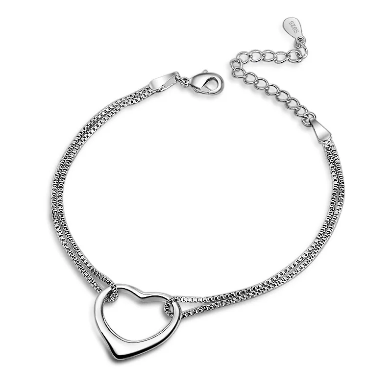 Серебристый Bague Ringen, простой серебряный браслет 925, для женщин, в форме сердца, элегантное серебро 925 пробы, ювелирное изделие, Женские аксессуары для помолвки - Цвет камня: Серебристый