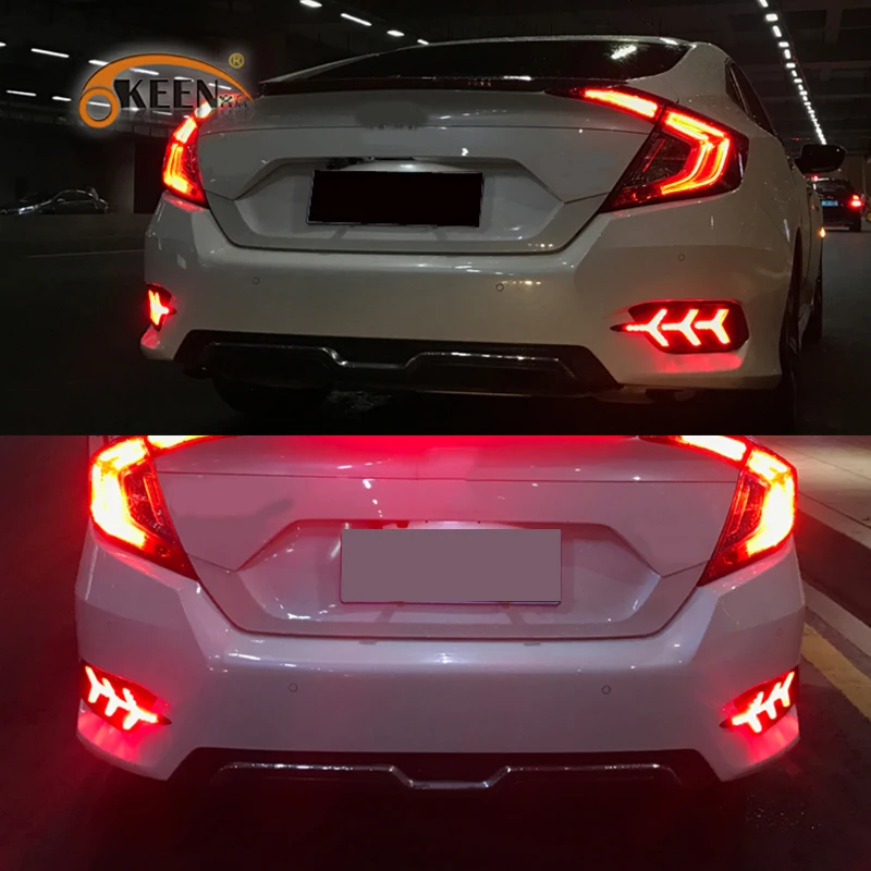 

2pcs For Honda Civic 10th 2016 2017 2018 2019 LED DRL rear bumper light brake running lights daytime warning tail light