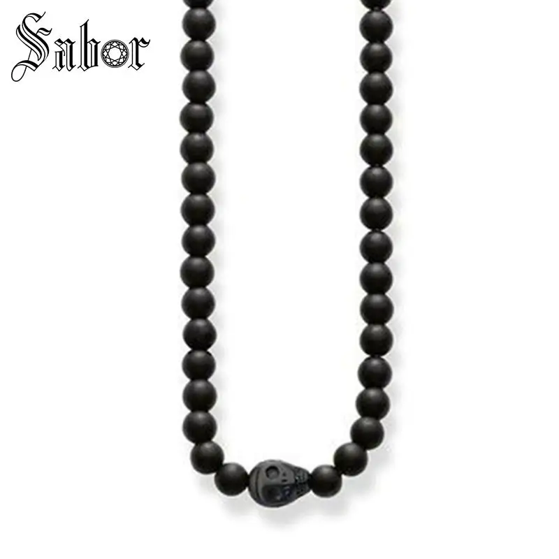 Ожерелья из натурального камня обсидиана матовые бусины и черные черепа