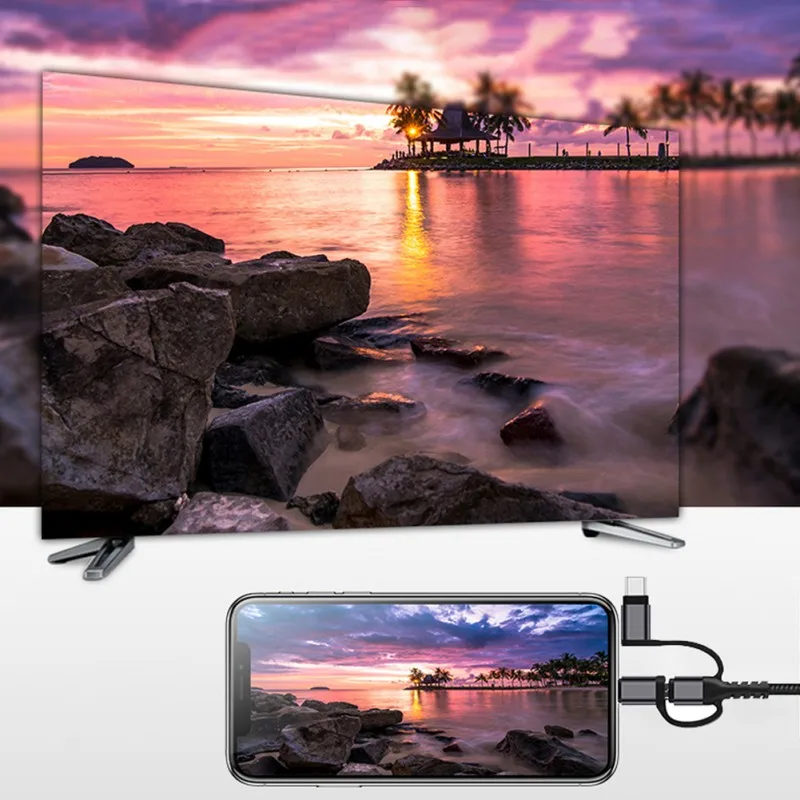 3 в 1 Micro USB Тип C к HDMI совместимый адаптер кабель для IPhone X 6 7 8 11 IPad Samsung S8 S9 IOS Android Phone To