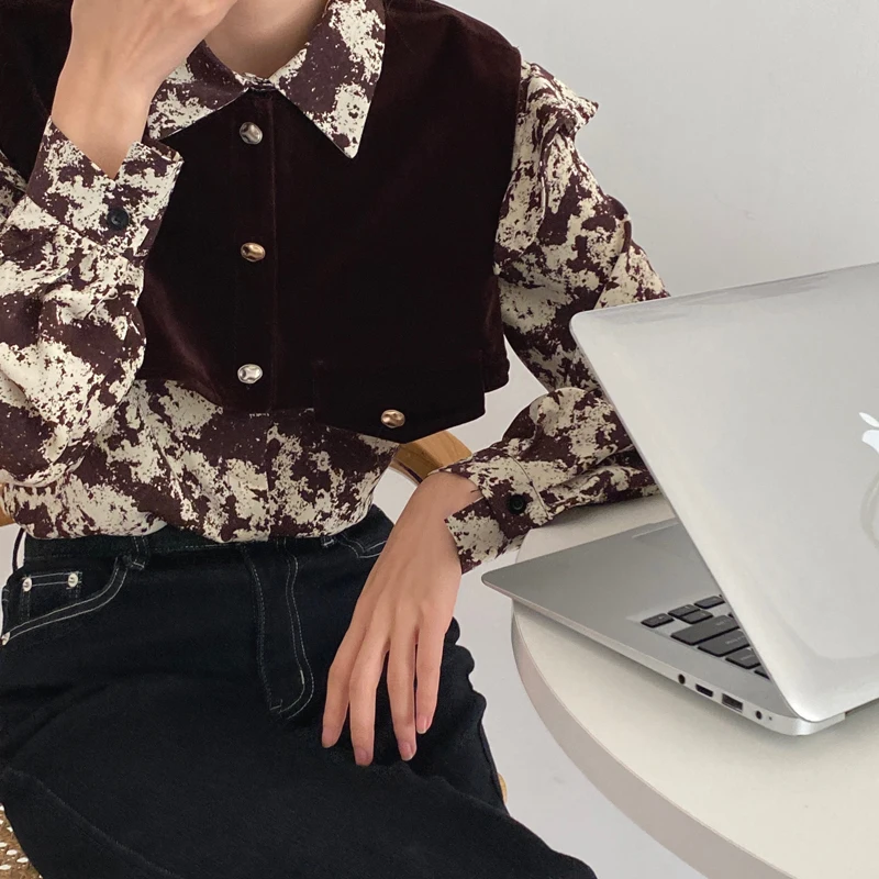 Женские комплекты из 2 предметов рубашка с длинным рукавом и шифоновая блузка +