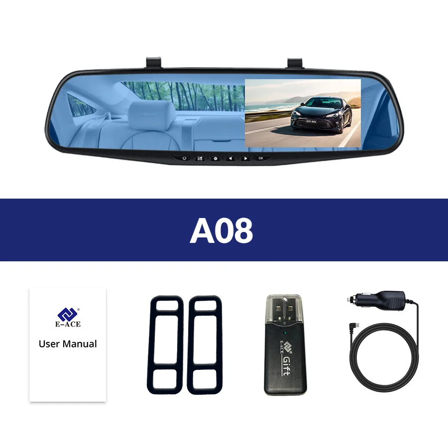 E-ACE Full HD 1080 P Автомобильный видеорегистратор Камера Авто 4.3 дюймов Зеркало заднего вида цифрового видео Регистраторы объектив registrat видеокамера