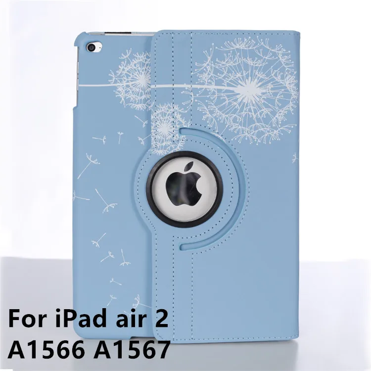 360 Вращающийся чехол с принтом для apple ipad 9,7 чехол с одуванчиком для ipad Air 2 подставка с цветком - Цвет: Blue ipad air 2