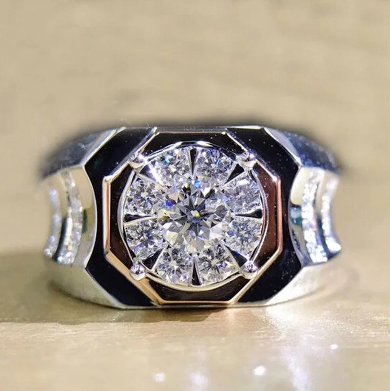 

Luxury platinum filled 925 Silver natural gem ring wedding ring engagement diamond ring exquisite jewelry Christmas gift Men