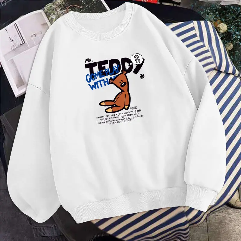 

Harajuku Autumn Thin Containing Cotton Solid Oversized Hoodie Anime TEDDY Bear Print Long Sleeve Pullover Sweatshirts Women Tops