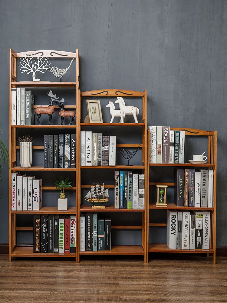 Книжная полка из массива дерева элегантный стеллаж стоячая для гостиной