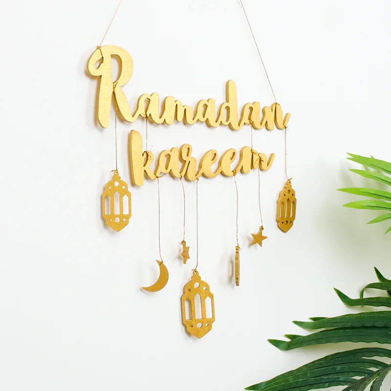 Ramadan Kareem Auspicious Letter Wall Hanging Decoration Stars Moon DIY Wooden Ornament Accessories Muslim Eid Mubarak Decor