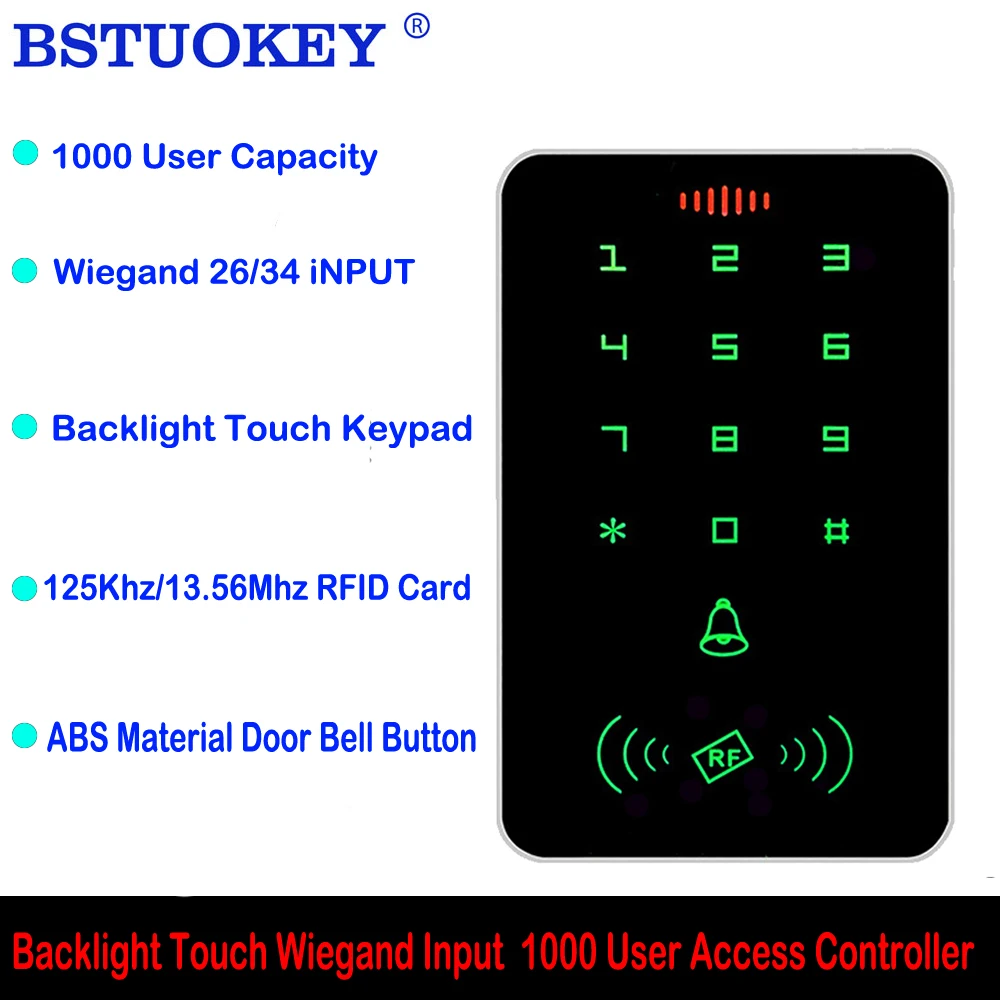 

Backlight 125Khz 13.56Mhz RFID Standalone Access Control Keypad Card Reader 1000 User Wiegand input Proximity Entry Door Lock