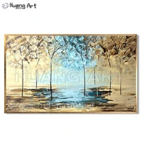 hand painted texture modern flower forest landscape painting abstract knife palette oil painting on canvas blue light wall art