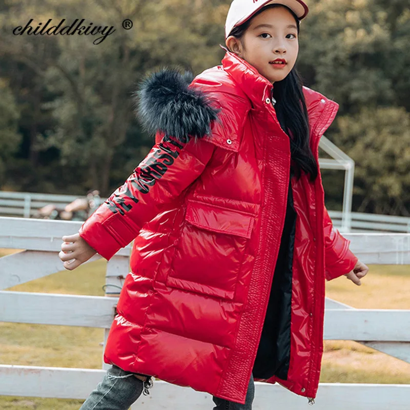 Теплые зимние комбинезоны детская одежда пальто для девочек пуховая блестящая