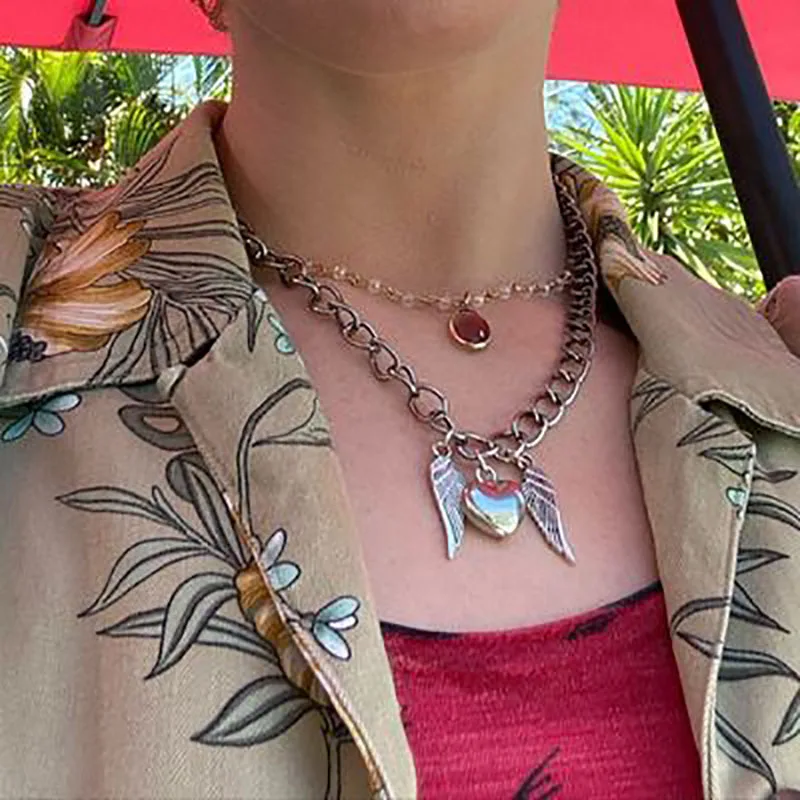

Vintage Heart Wings Metal Pendant Necklace For Women Men Hip Hop Punk Cool Party Harajuku Choker Necklace Fashion Jewelry New